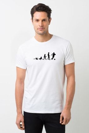Futboll Evrimi Baskılı Beyaz Erkek Örme Tshirt T-shirt Tişört T Shirt BGA1957ERKTS