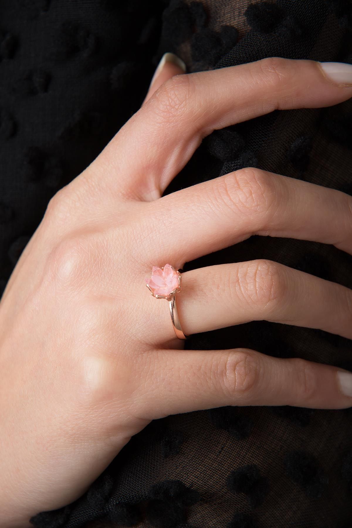 Elika Silver Kadin Ayarlanabilir Pembe Lotus Cicegi Model 925 Ayar Gumus Yuzuk Trendyol