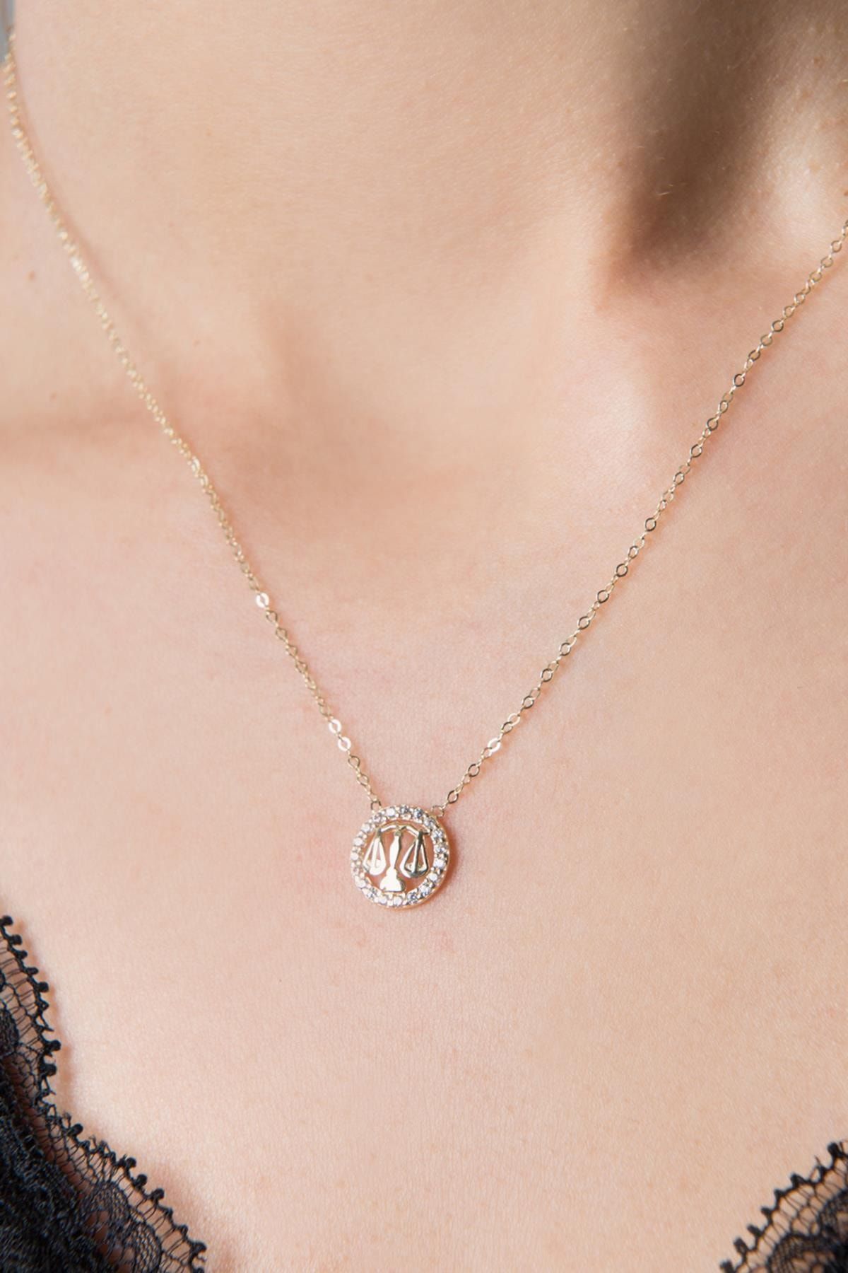 Elika Gold Kadin Terazi Burcu Model 14 Ayar Altin Kolye Ss2064g Trendyol