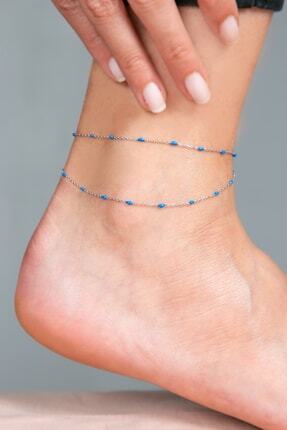 Elika Silver Kadın Mavi Taşlı 925 Ayar Gümüş Halhal