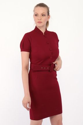 Kadın Bordo Örme Elbise EL1002