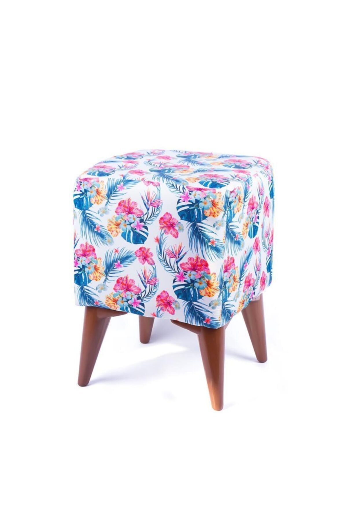 پاف و نیمکت سفید پفک مربع بهار طرح دار دیجیتال 35 DNCSTORE