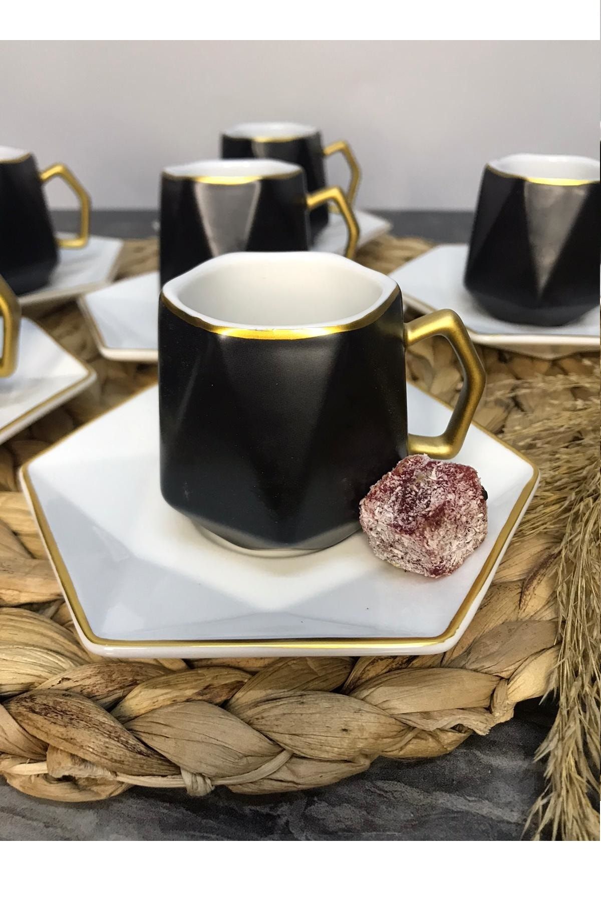Karli Home 6 Li Gold Detayli Kahve Fincan Takimi Siyah Trendyol