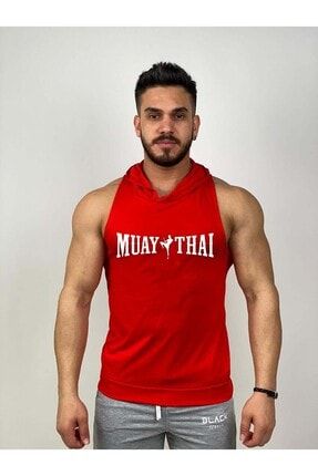 Erkek Kırmızı Muay Thai Kapüşonlu Fitness Atleti BLCK145540