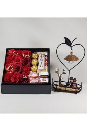 Sevgiliye Hediye Gül Kutusunda Ferrero Estrella Çikolata Aşıklar Parkı Masa Lambası HAN-1038