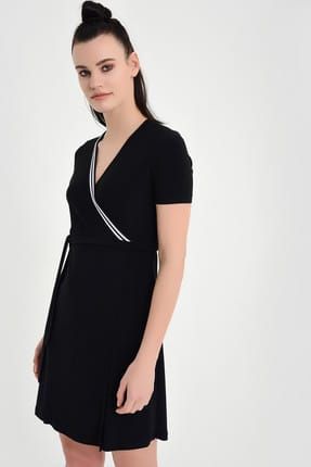 Kadın Siyah Kruvaze Elbise 19L6608