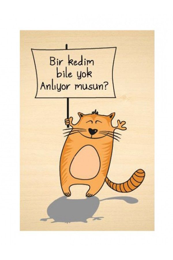 bir kedim bile yok ahsap kartpostal
