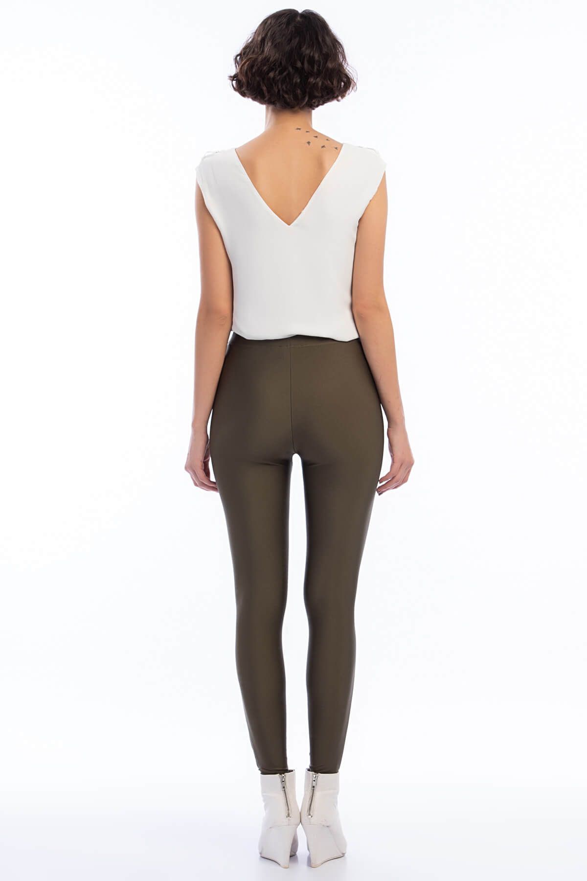 Laranor-Women's Khaki Shiny Fabric Tights 19L6411 2
