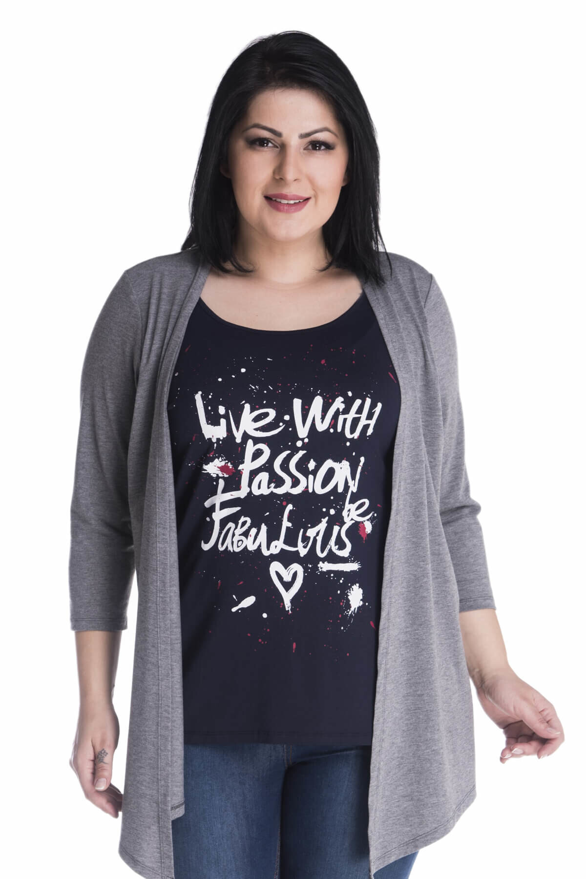 MYLİNE-Gray-Navy Blue Double Suit Cardigan - Dynamic Fit 13349-m 3