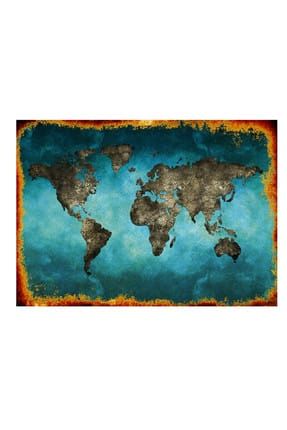 50cmX70cm Ahşap Tablo Nostaljik Dünya Haritası yatık-4518-50-70