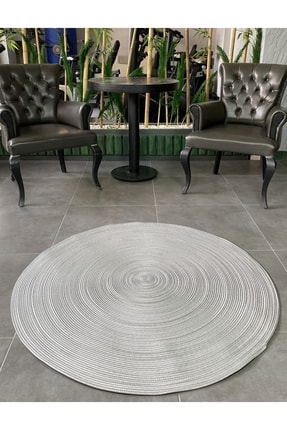 MaVaux Gri Jüt Yuvarlak Hasır Görünümlü Klasik Halı Kilim