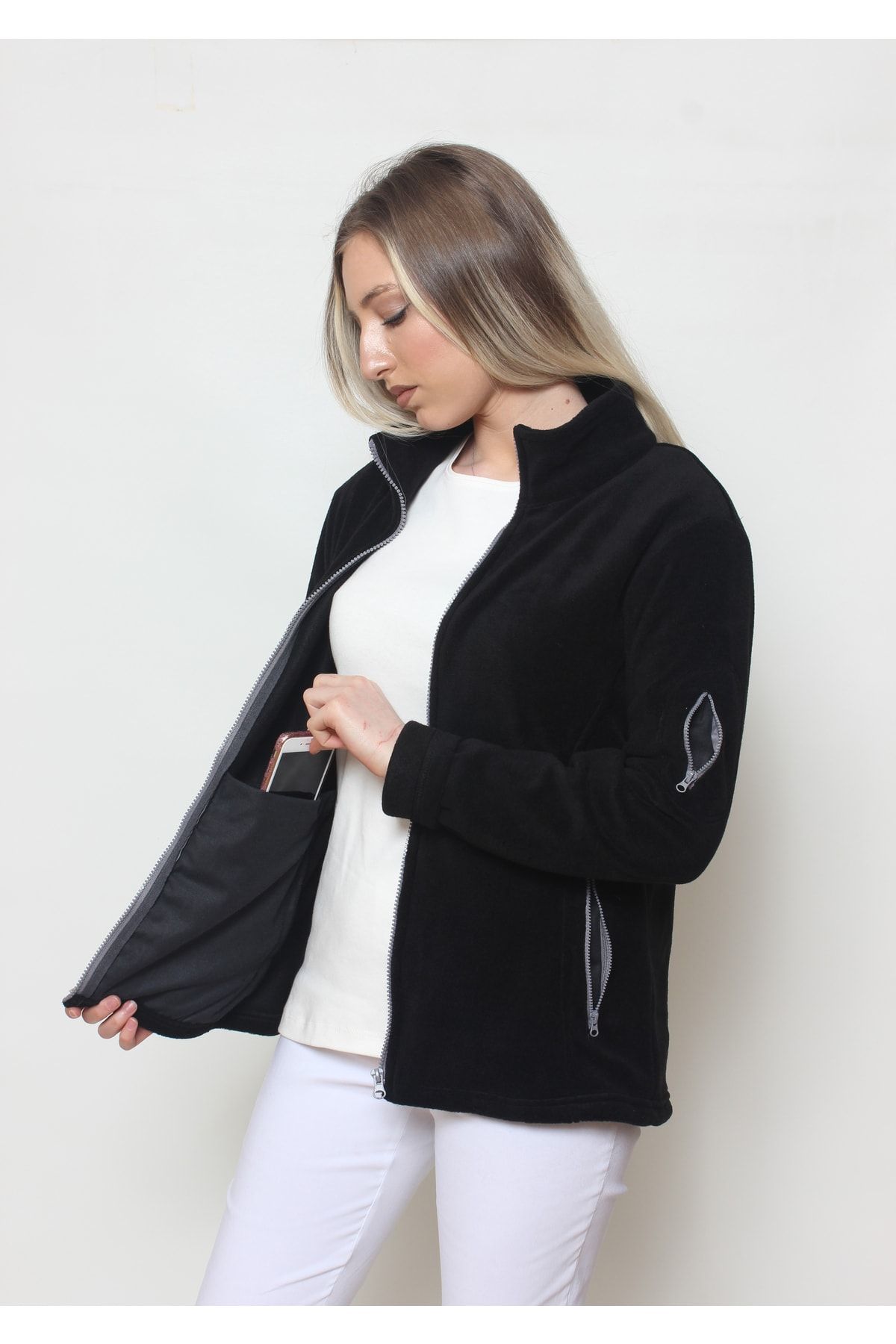 Black fleece top cardigan women's