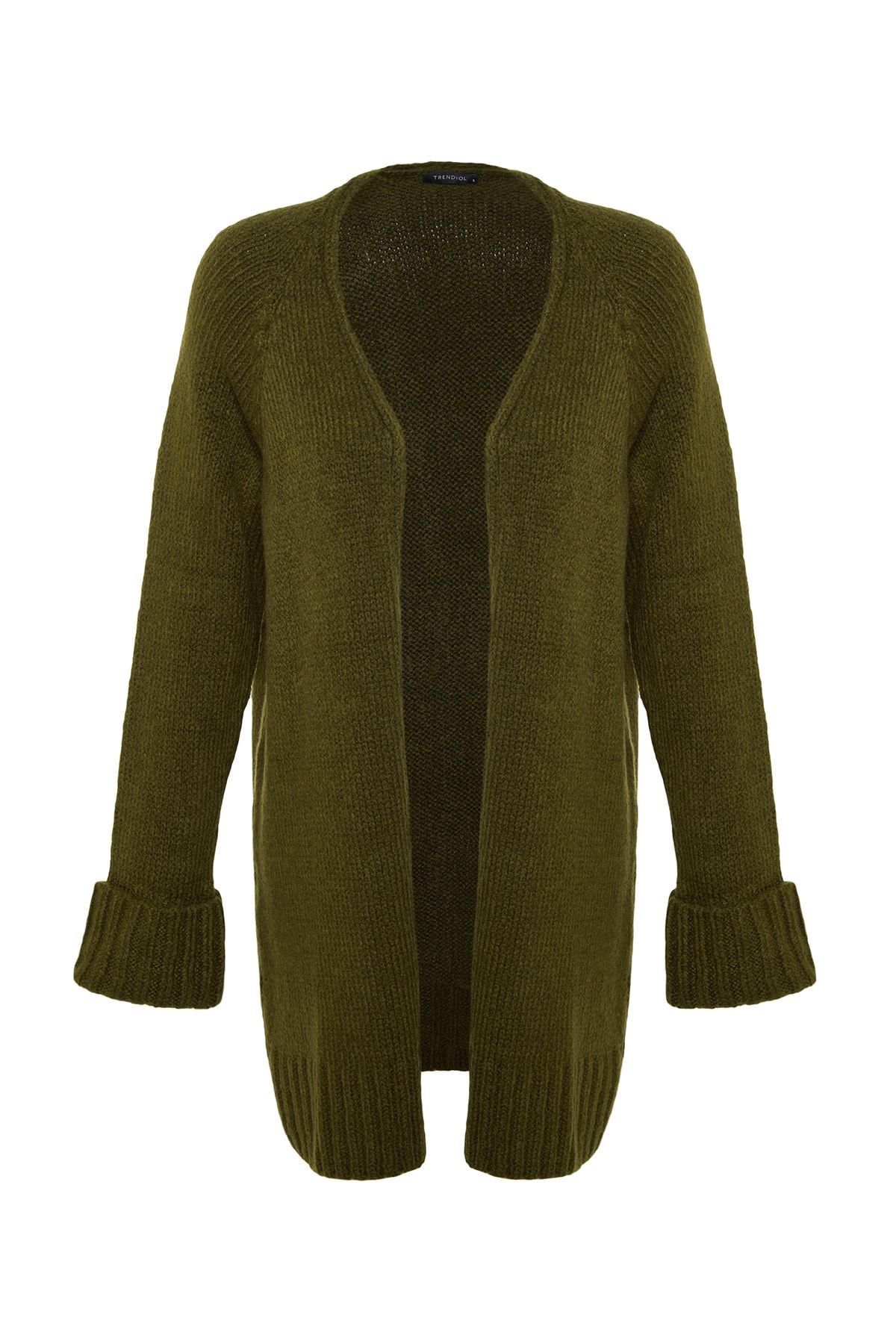 Trendyol Collection-Kardigan z miękkiej teksturowanej dzianiny o szerokim kroju w kolorze khaki TWOAW21HI0555 6