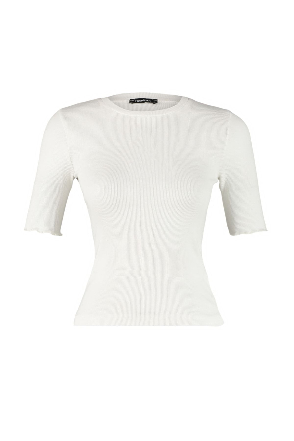 Trendyol Collection-Ecrufarbene, taillierte/taillierte Rundhals-Bluse aus flexiblem Strick mit Kordelzug TWOSS23BZ00025 7