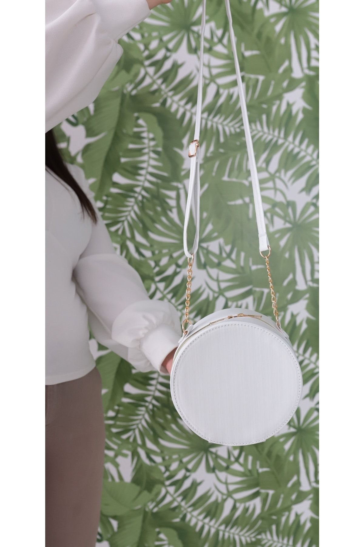 Elentra Cream Women s Round Shoulder Bag Drum Bag Round Evening Bag Daily Bag Trend Gift