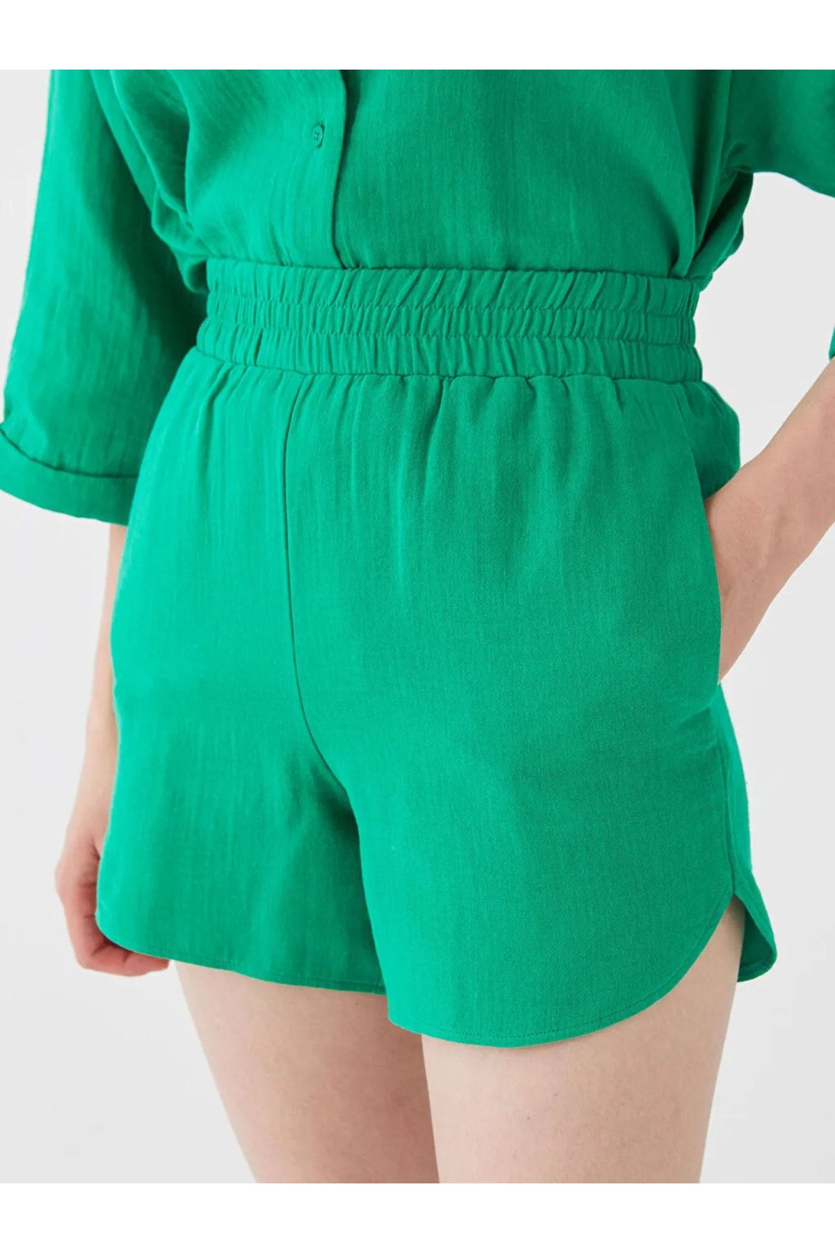 LC Waikiki-Γυναικείο σορτς LCW Vision Elastic Waist απλό λινό look 7