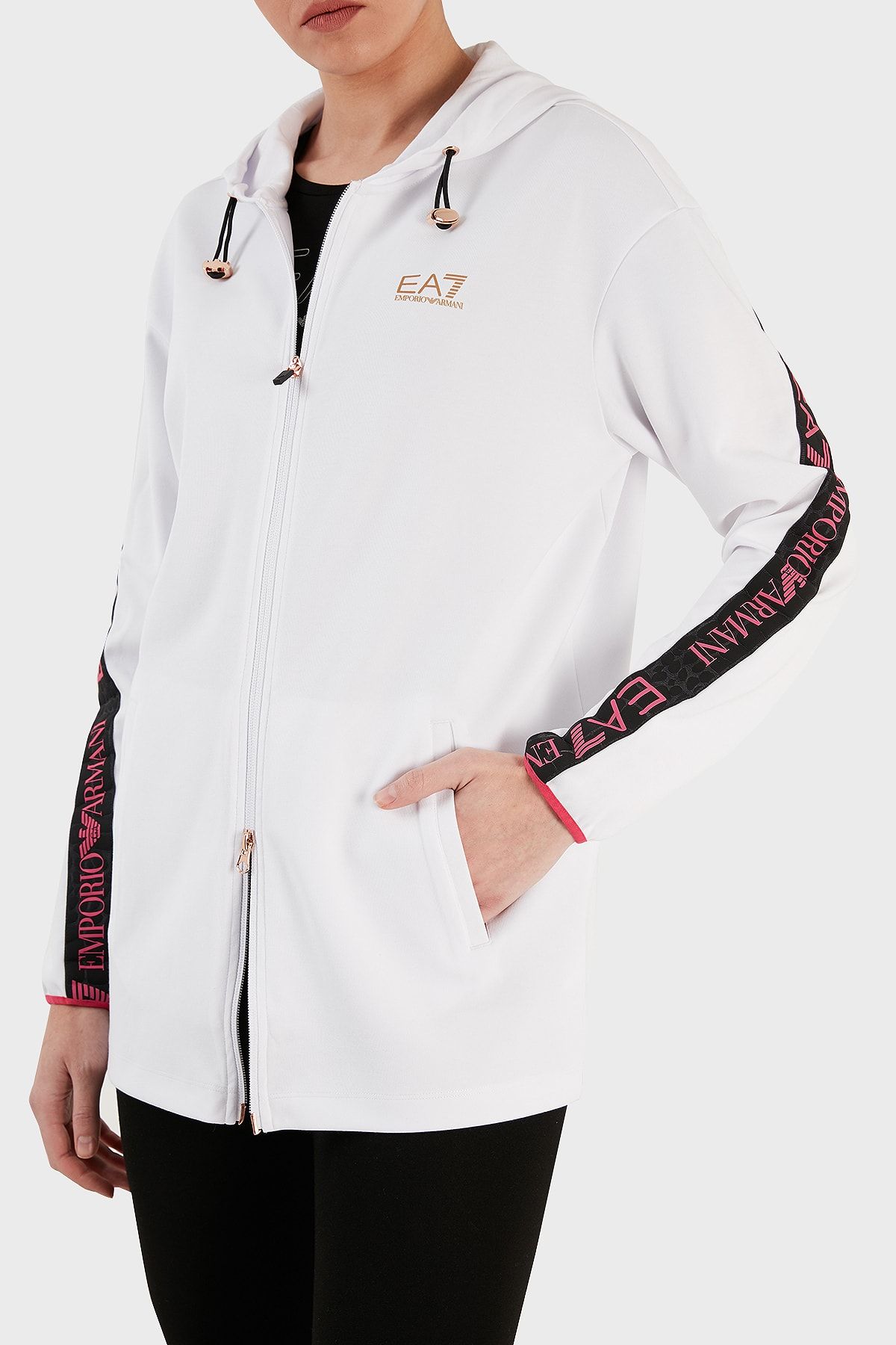 EA7 Regular Fit Zippered Technical Fabric Hooded Sweat Sweat