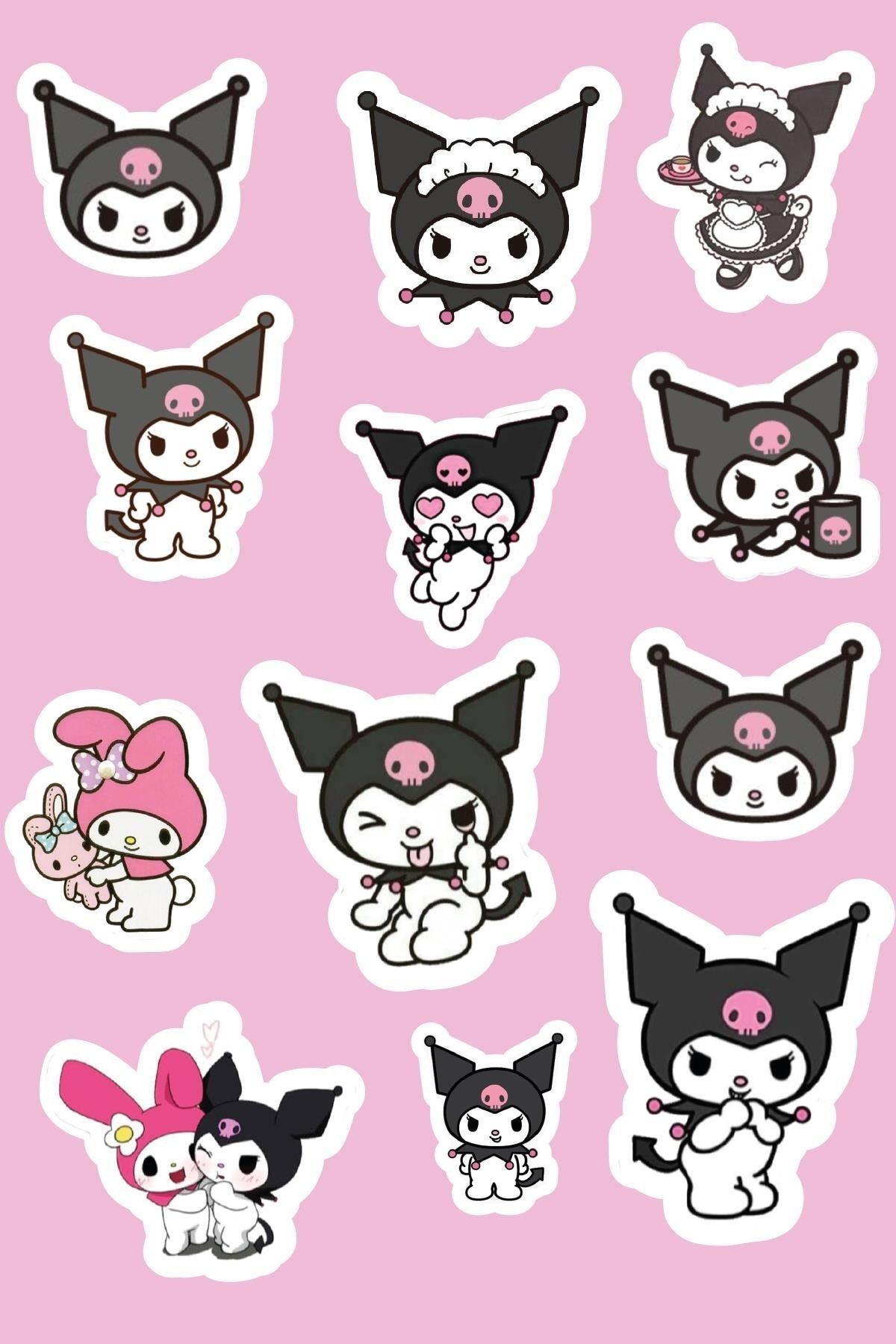 Kuromi Sticker Etiket Seti - Laptop Telefon Notebook Defter (12 Adet)