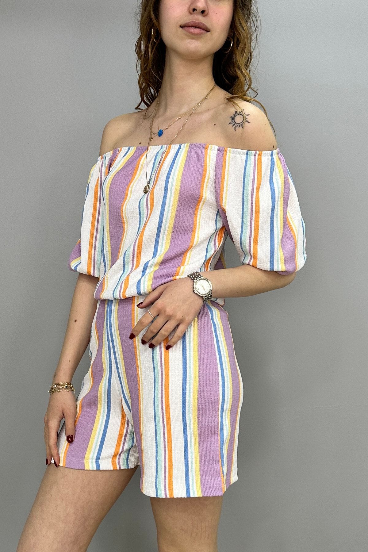 Striped short hot sale romper