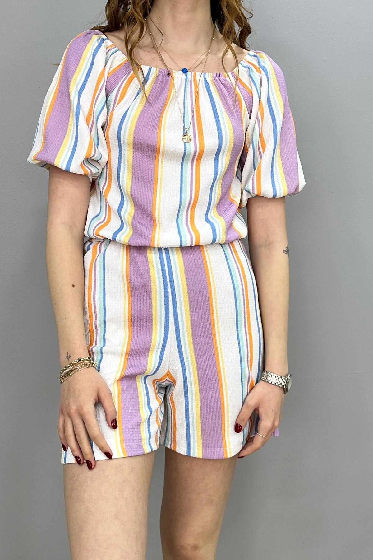 Striped short clearance romper