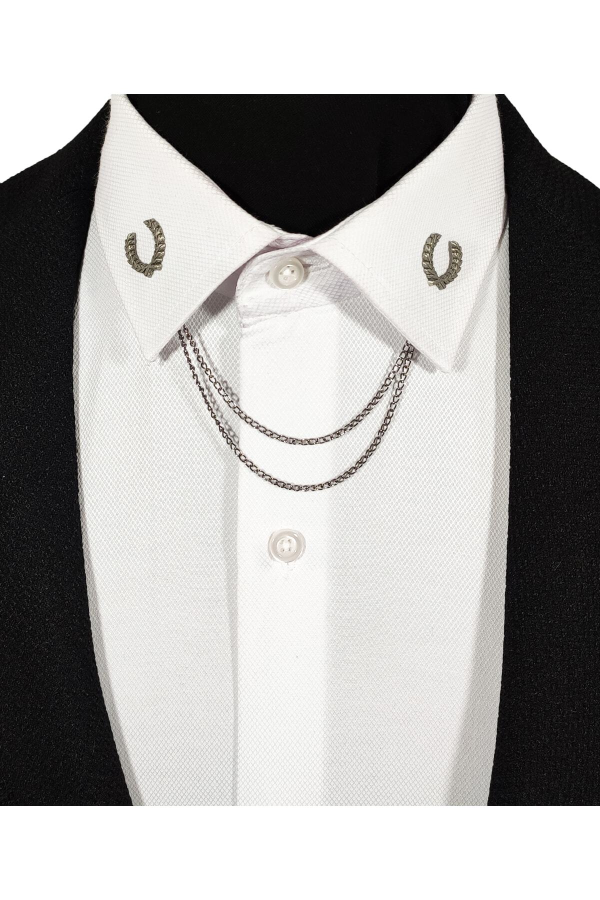 Leaf Shaped Chained Shirt Lapel Pin
