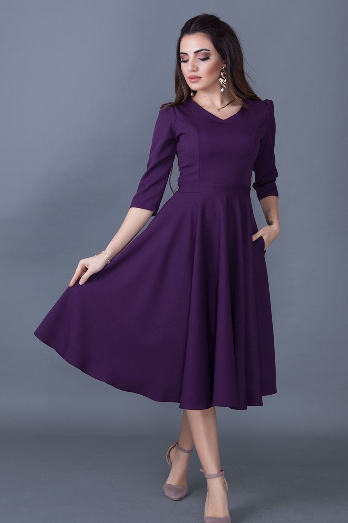 Dark purple best sale dress with sleeves