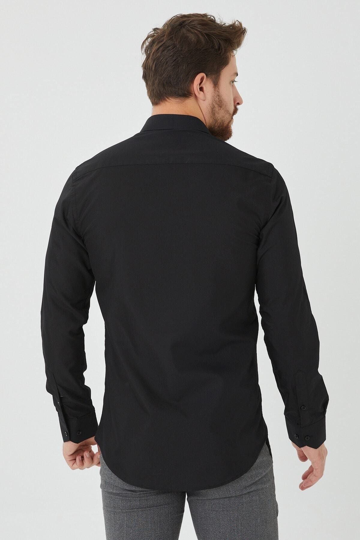 Erkek  Siyah Slim Fit Düz  Gömlek