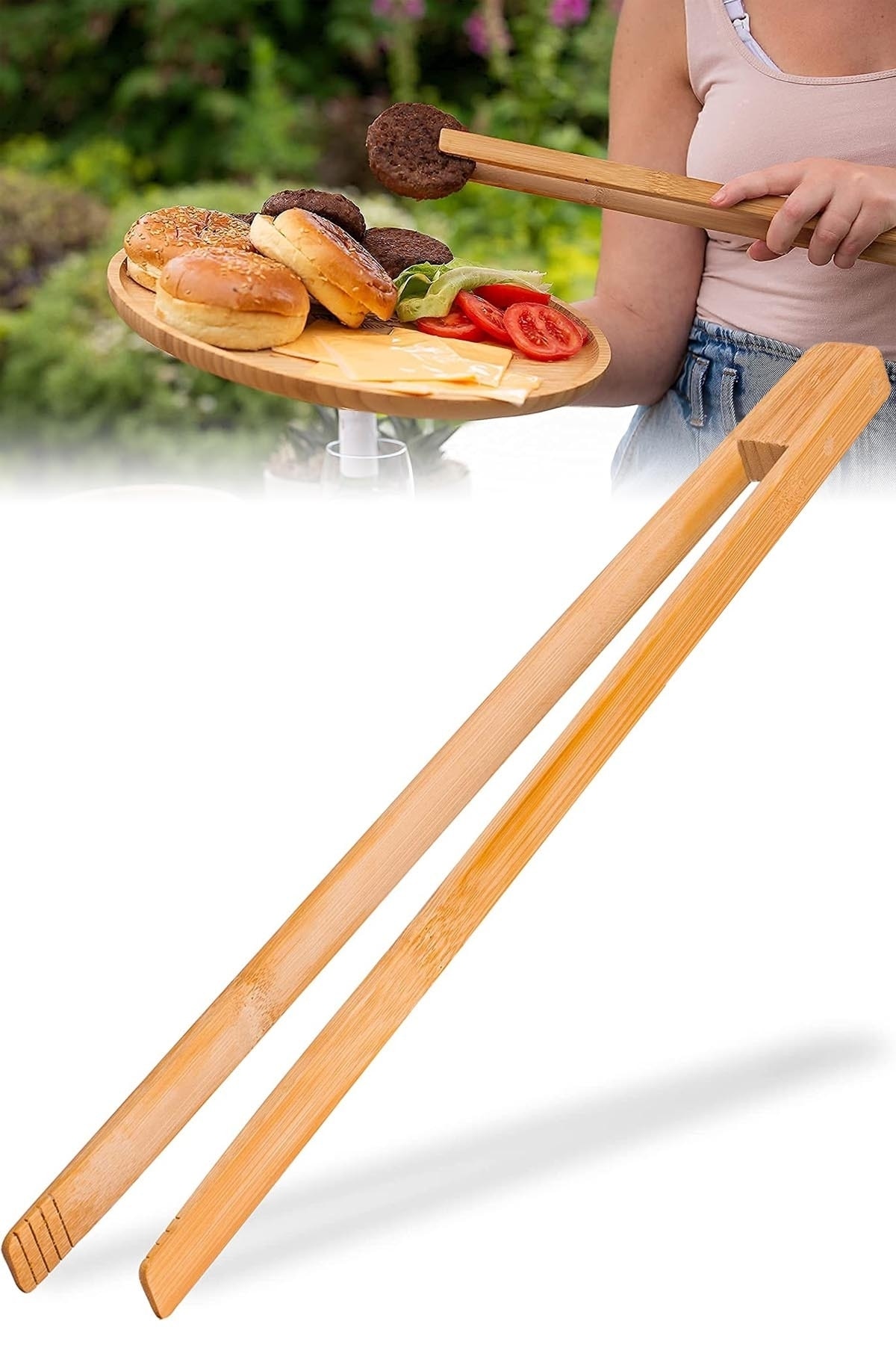 Binbirreyon Bambu Barbekü Maşası Uzun Ahşap Maşa 45cm Af054