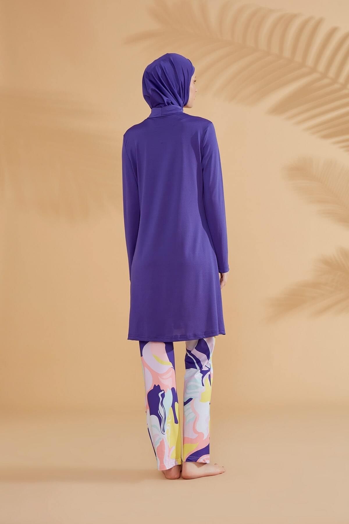 Marina-Costum de baie cu hijab mov cu flori M2321 4