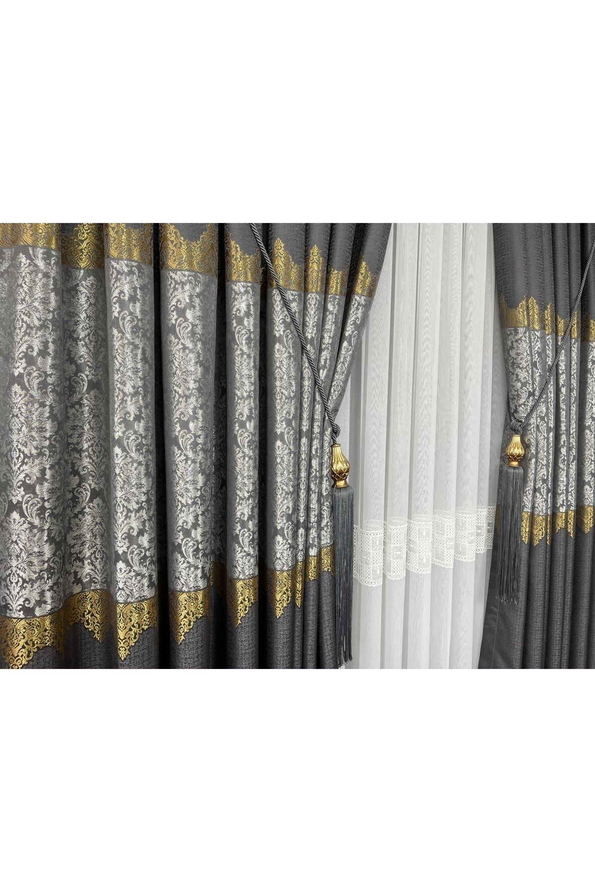 Yuka-Panou fundal perdea gri cu o singură aripă pliată îndeaproape Jacquard cu model semilucios 100 X 260 8