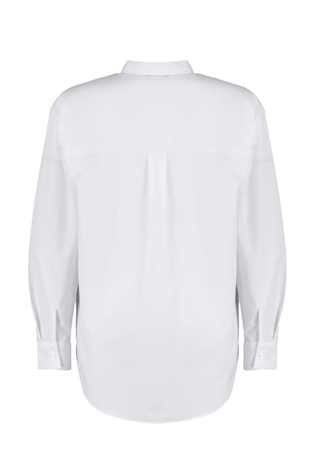 Trendyol Collection-Biała luźna bawełniana koszula TWOAW20GO0107 20