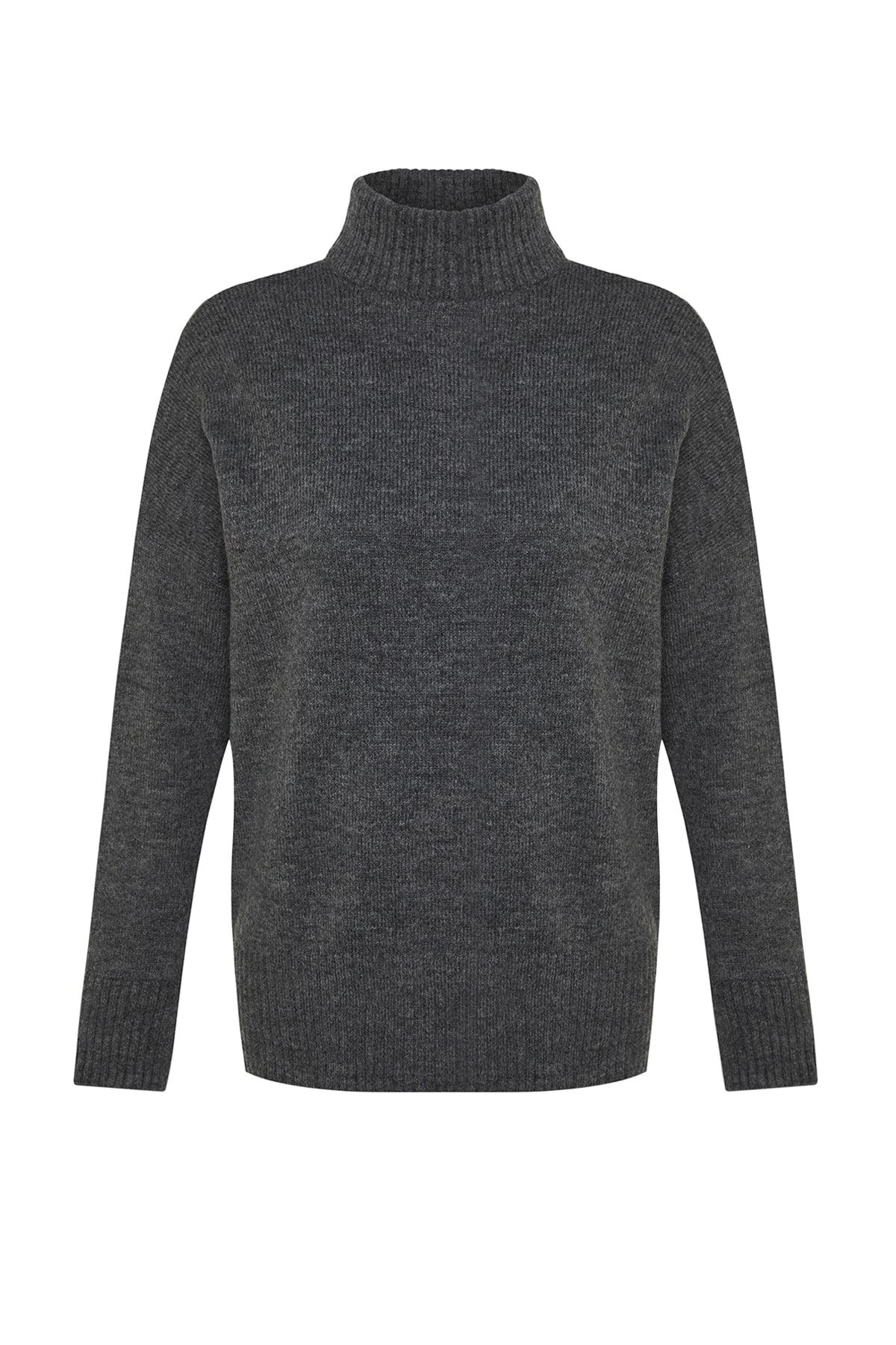 Trendyol Collection-Anthrazitfarbener Strickpullover mit breiter Passform – weich strukturiert TWOAW23KZ00469 6