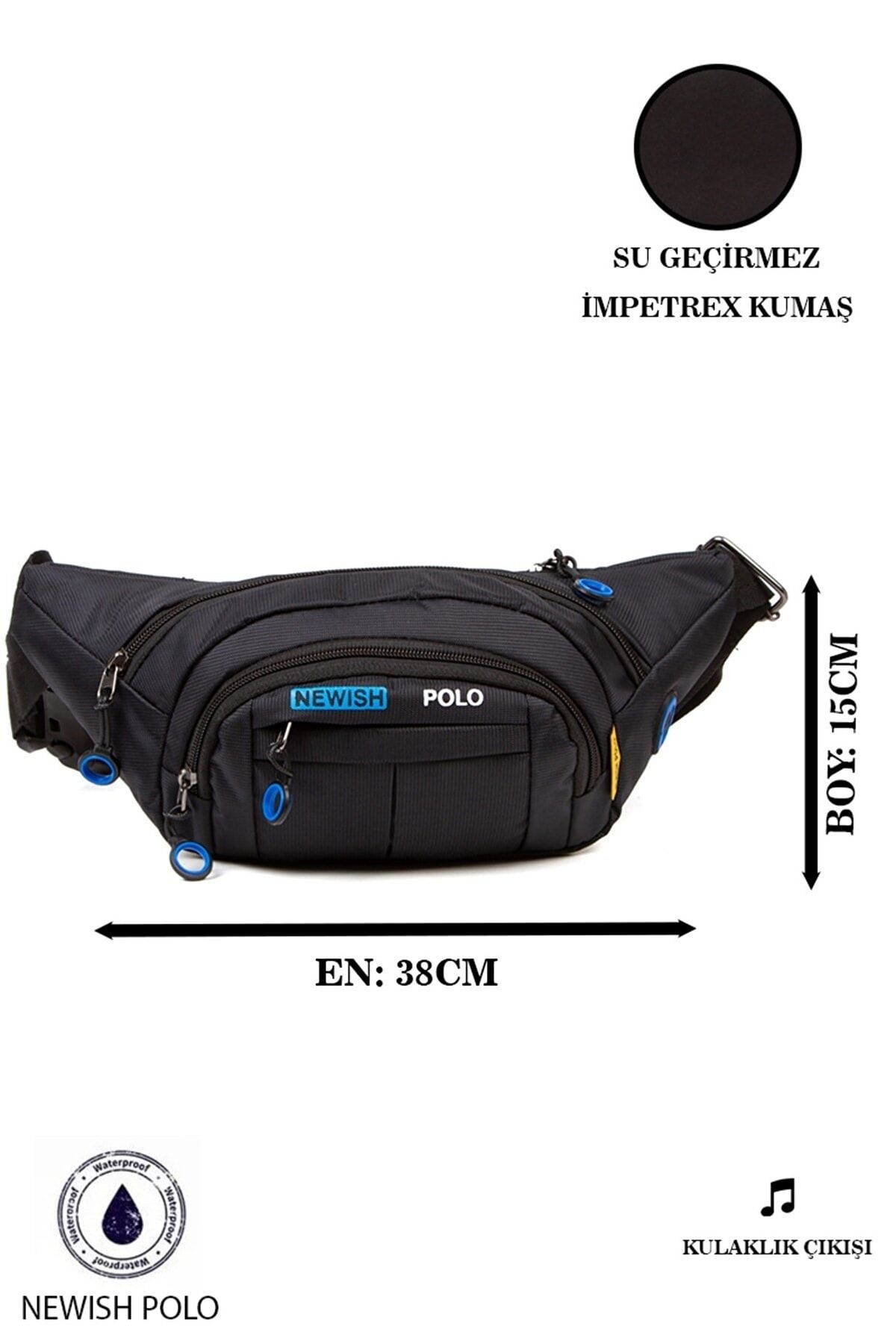 Su Geçirmez Kulaklık Usb Çıkışlı Unisex Siyah Çapraz Askılı Bel Omuz Ve Spor Çanta