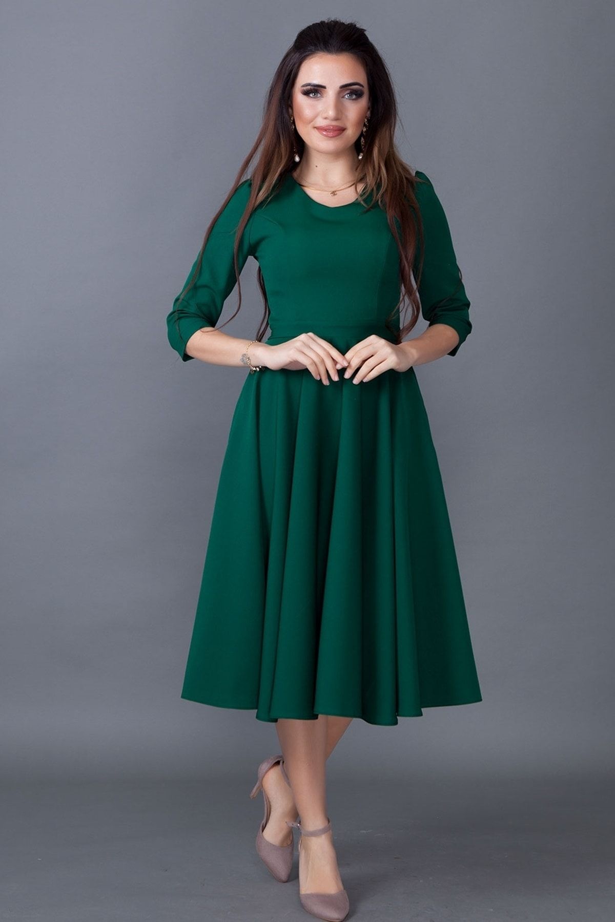 Dark green fit sale and flare dress