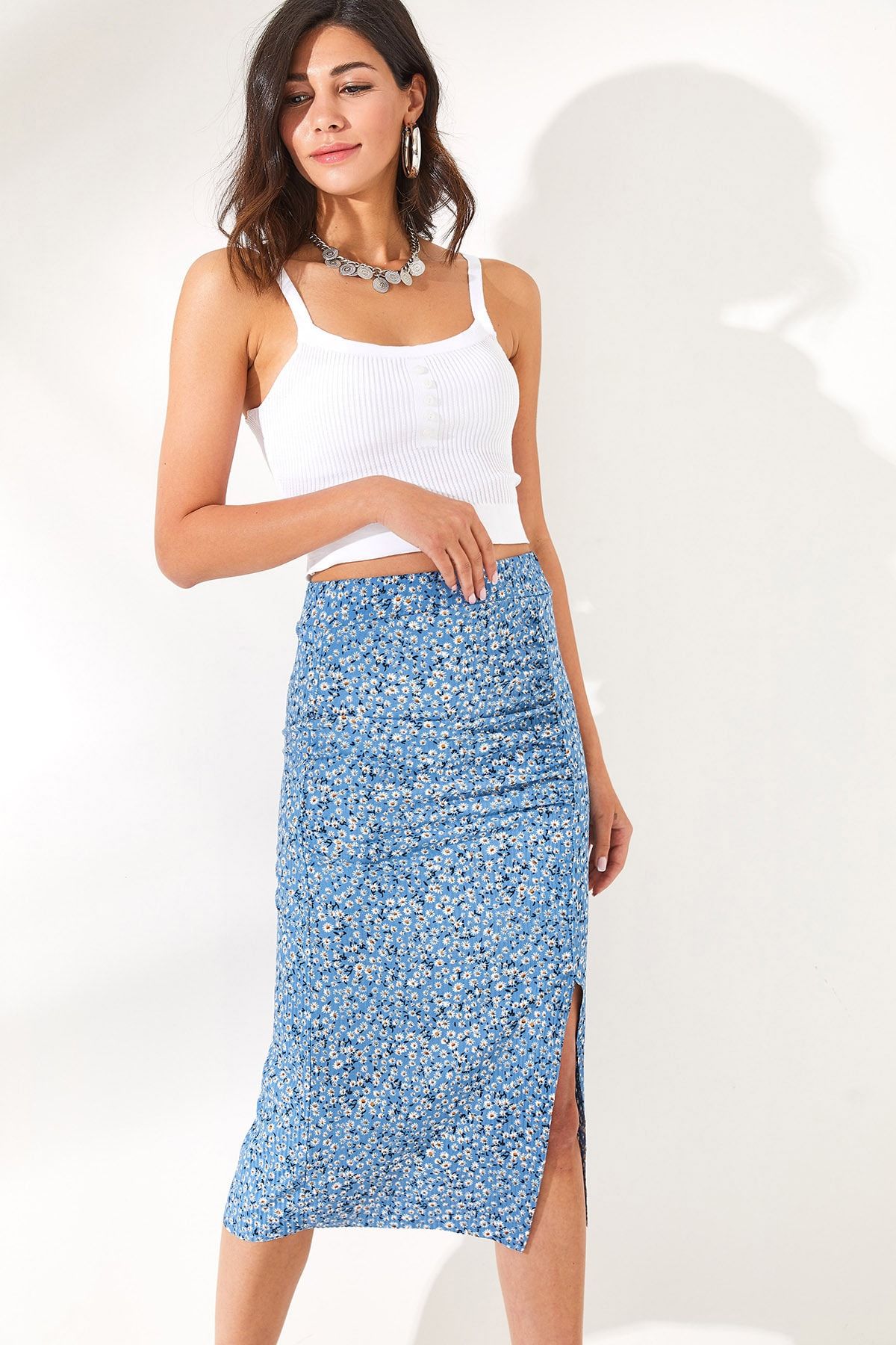 Olalook Skirt Green Midi Trendyol