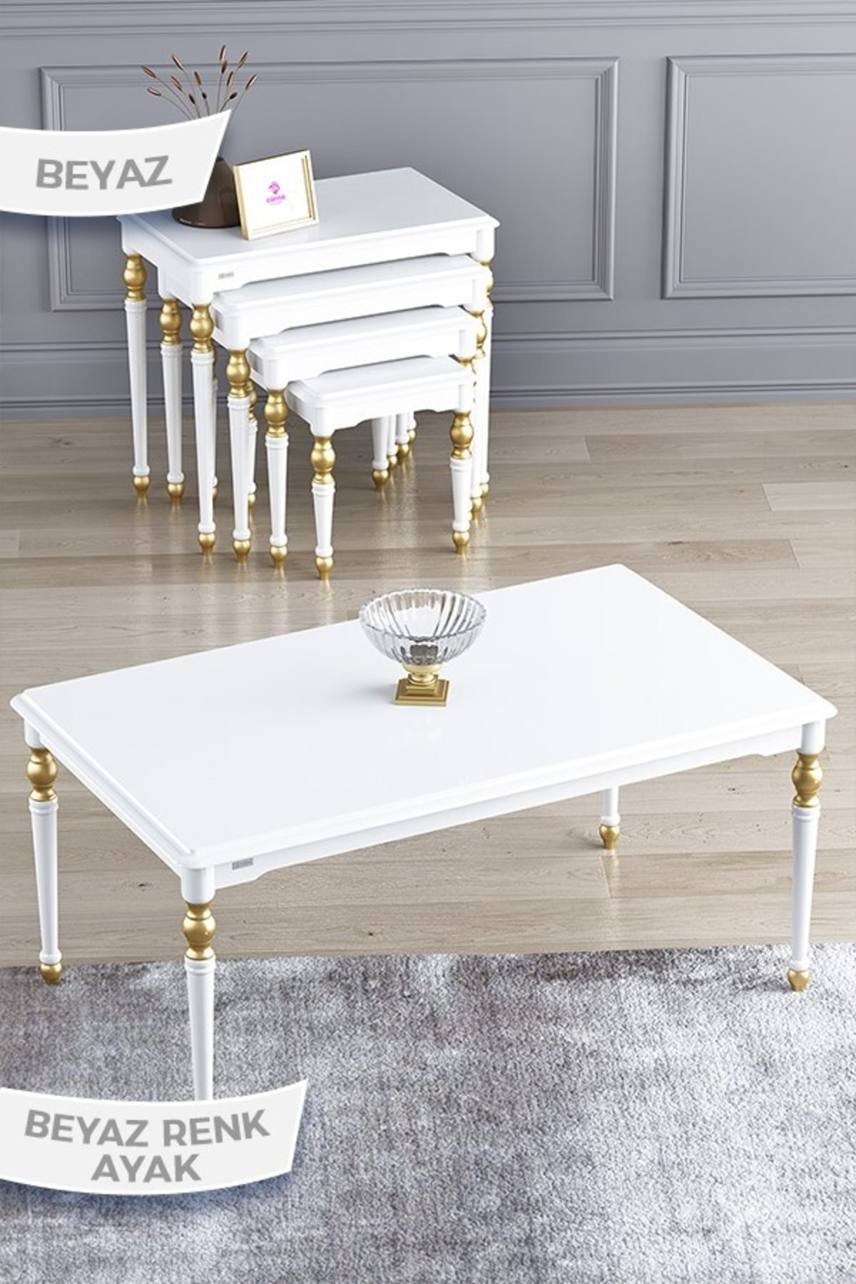Palace Series, 1st Class Mdf And Lacquer Paint, Avant-Garde 4-Piece Zigon Coffee Table Set And Coffee Table, White