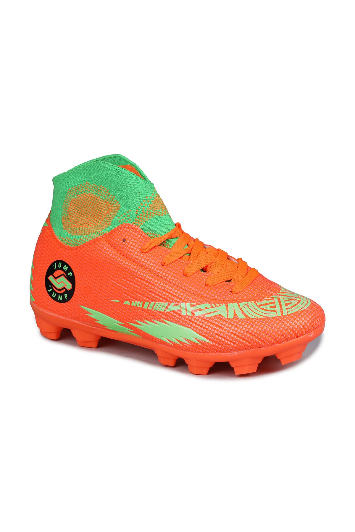 28365 Orange - Green Grass AstroTurf کفش فوتبال با جوراب Jump اورجینال - تصویر 2
