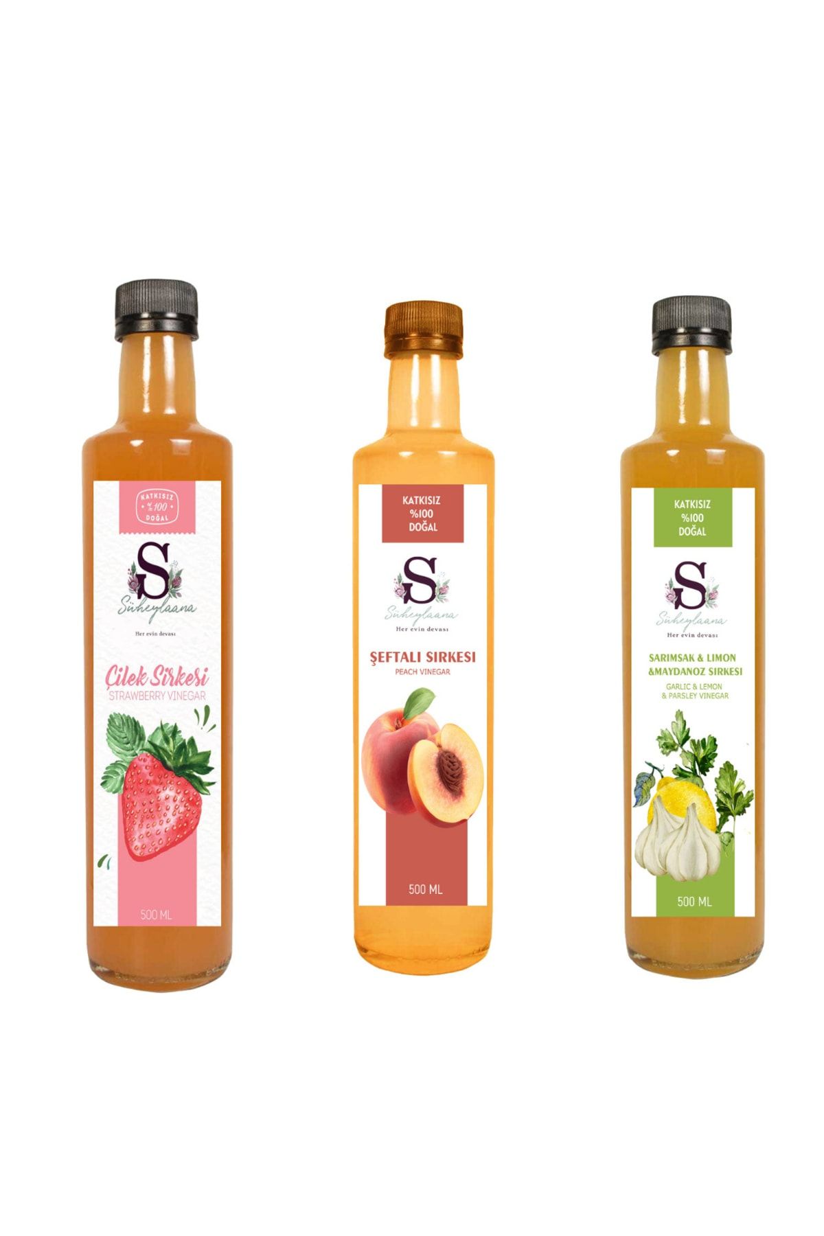 Doğal Çilek, Şeftali Ve Sarımsak Sirkesi 500 Ml