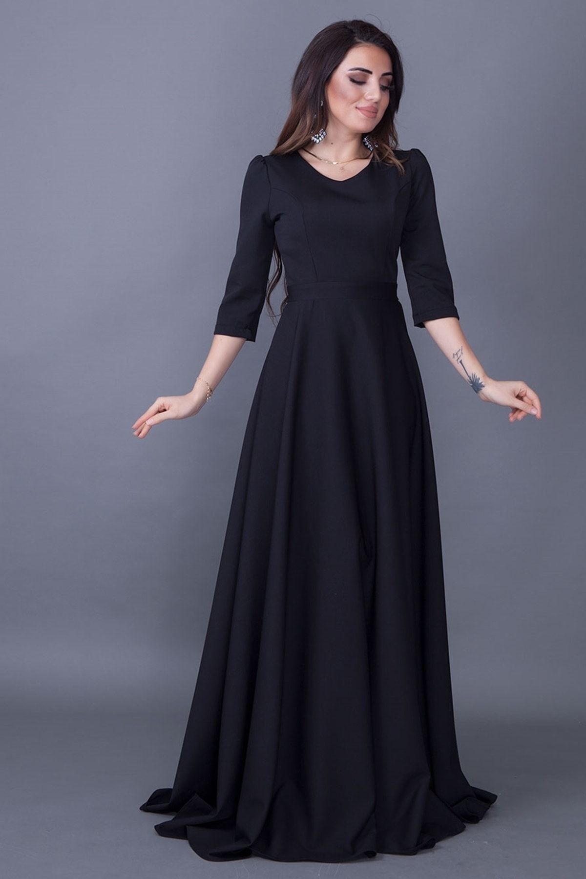 vuvutasar m Women s Flexible Atlas Fabric V Neck 3 4 Sleeve Design