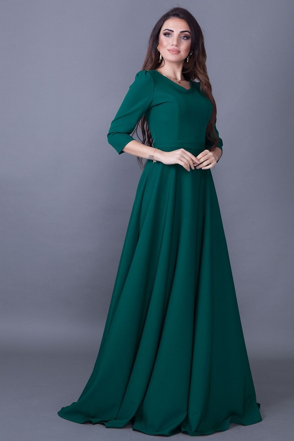 Dark green maxi deals dress with sleeves