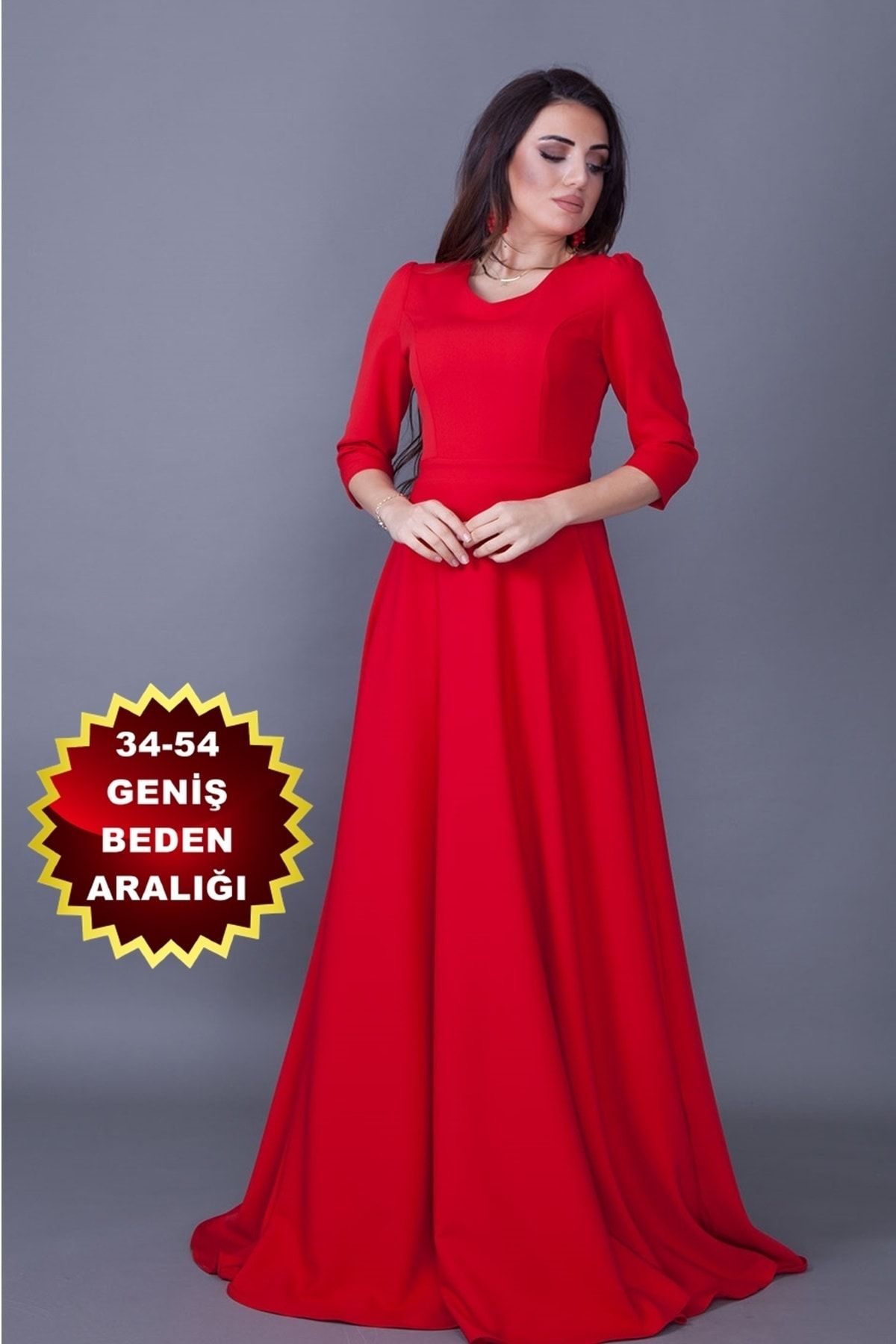 lovebox Women s Flexible Atlas Fabric V Neck 3 4 Sleeve Maxi Red