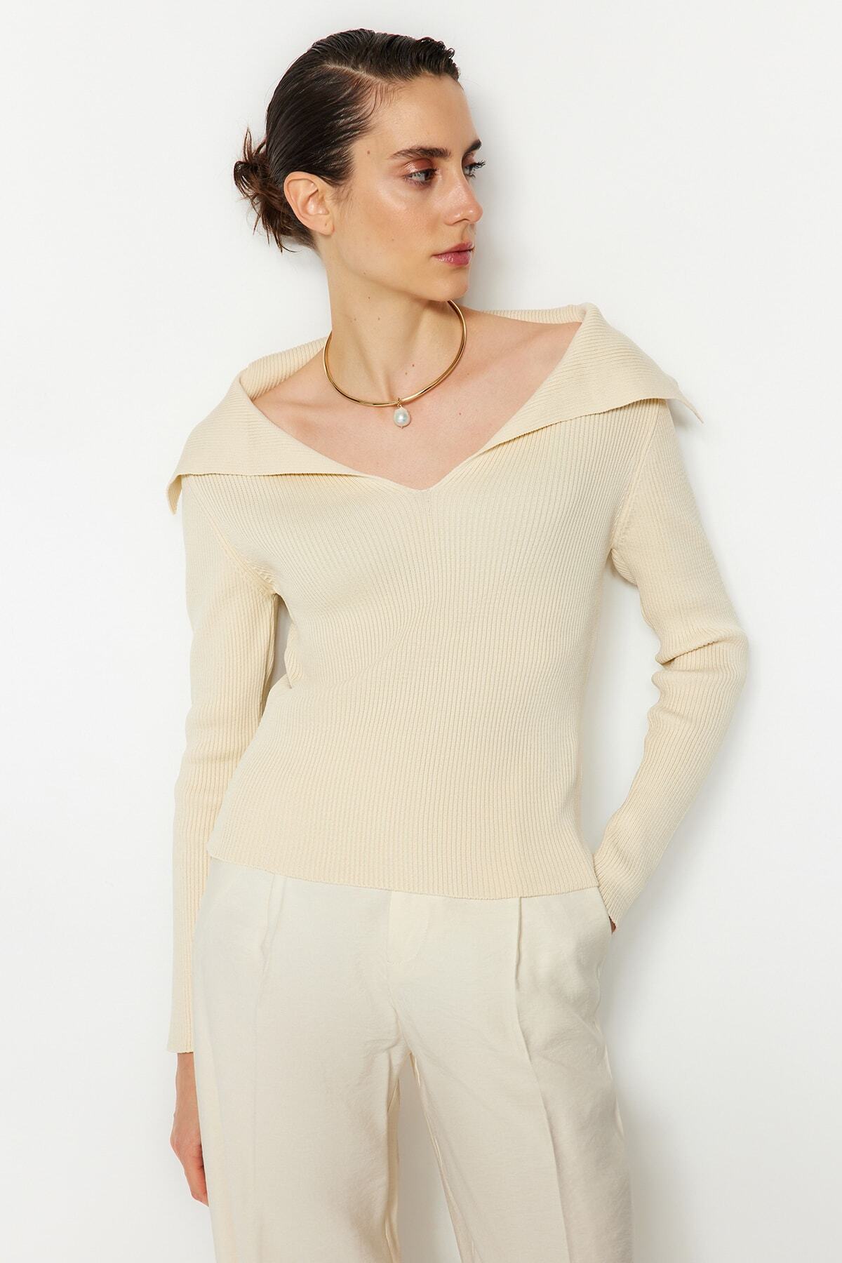 Trendyol Collection-Pulover din tricotaje Carmen Guler Stone - TWOAW22KZ0993 3