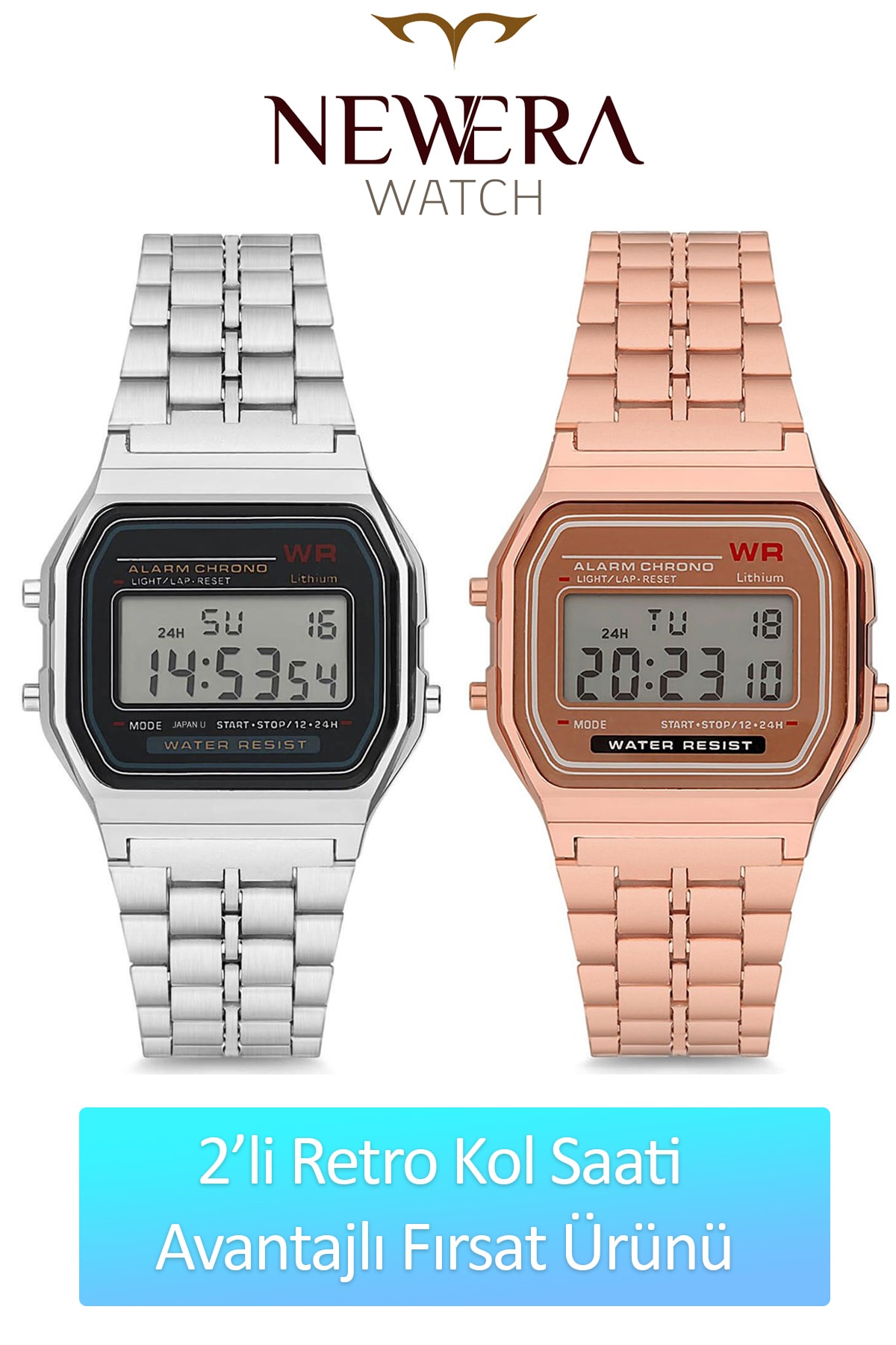 Newera Watch 2'li Retro Dijital Kol Saati ( Su Geçirmez ) Fırsat Ürünü