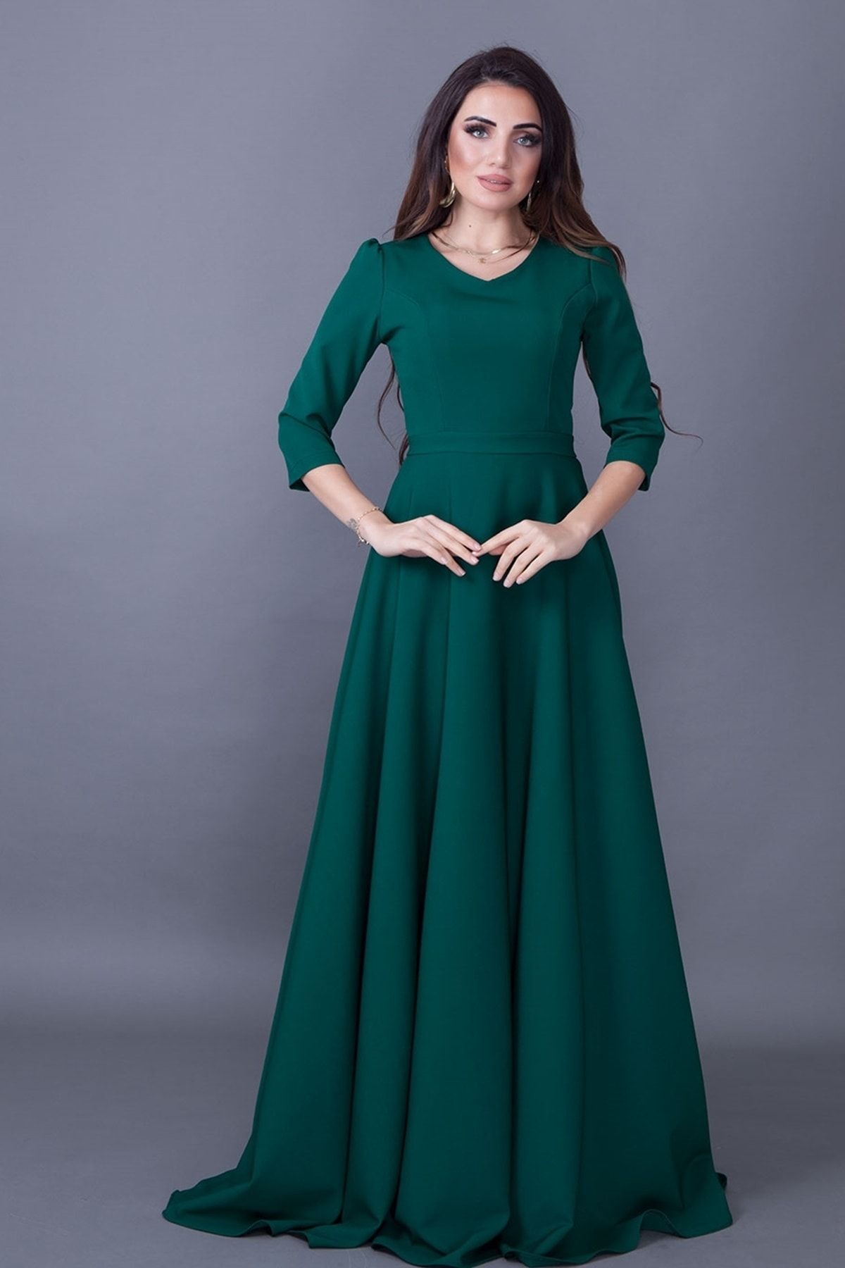 lovebox Women s Flexible Atlas Fabric V Neck 3 4 Sleeve Maxi