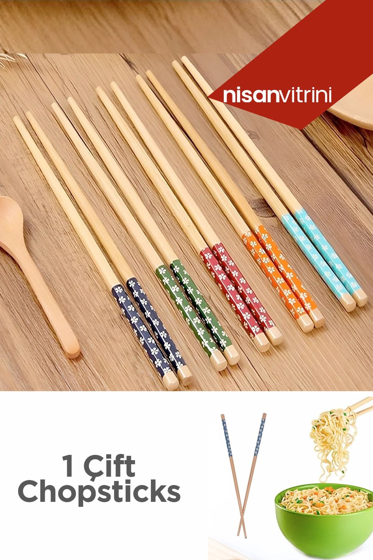 Nisan Vitrini Bamboo Chopstick 1 Pair Patterned And Washable