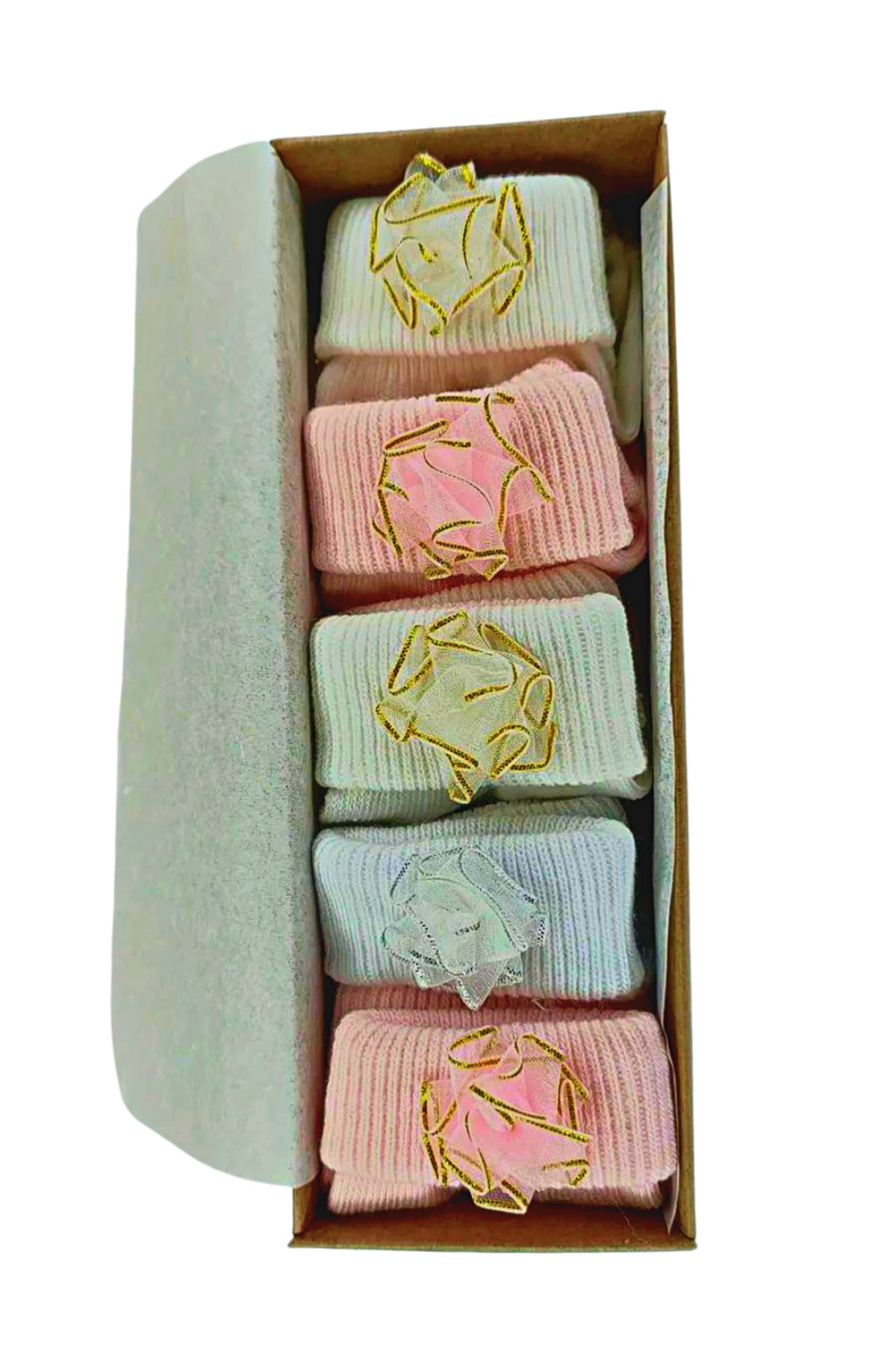 Akface 5'li Kutulu Gül Aksesuarlı Yıkanmış Organi Kyenidoğan Kız Bebek Çorabı 0-6 Ay fotoğrafı 3 (önizleme)