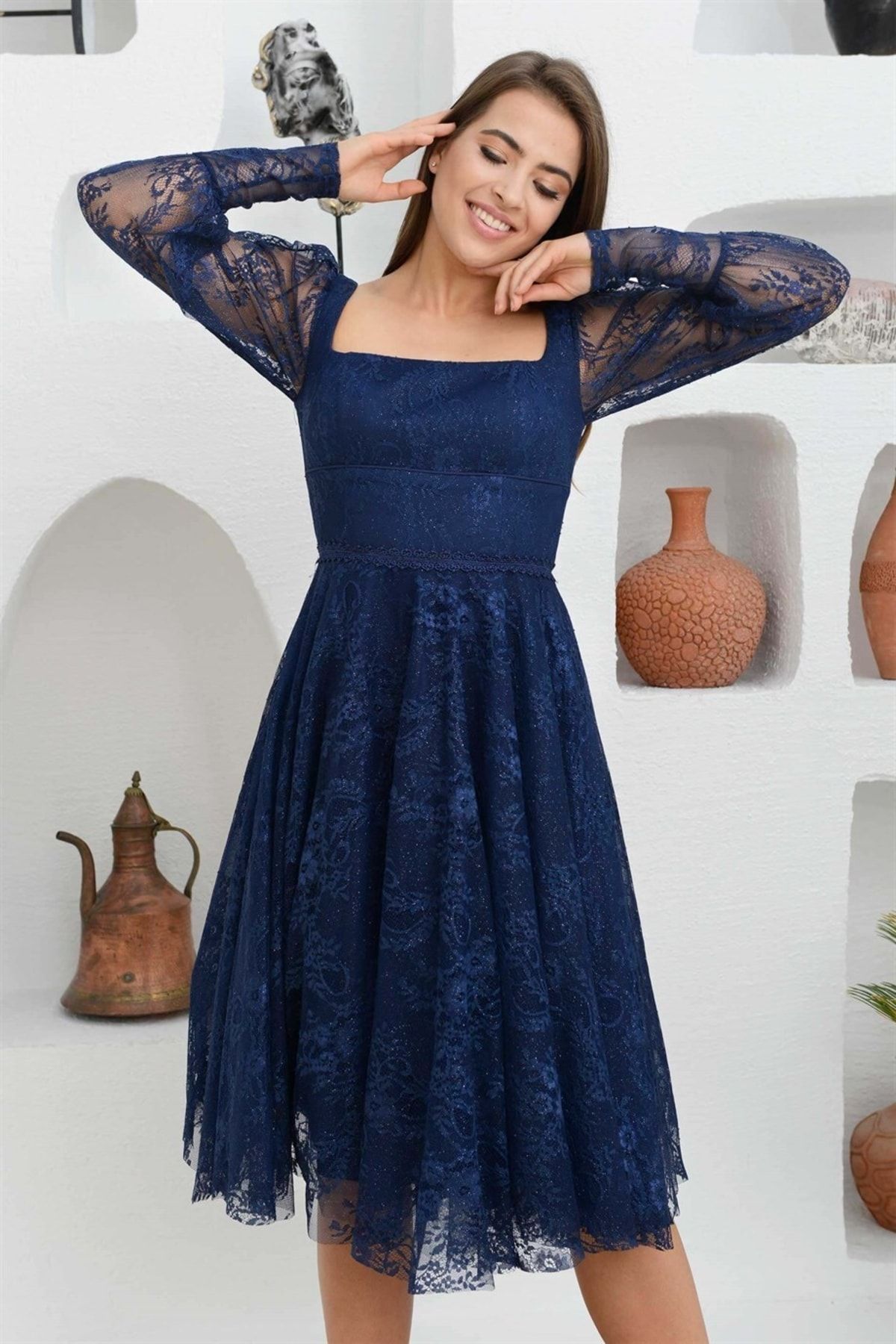 CARMEN Evening Prom Dress Dark blue A line Trendyol