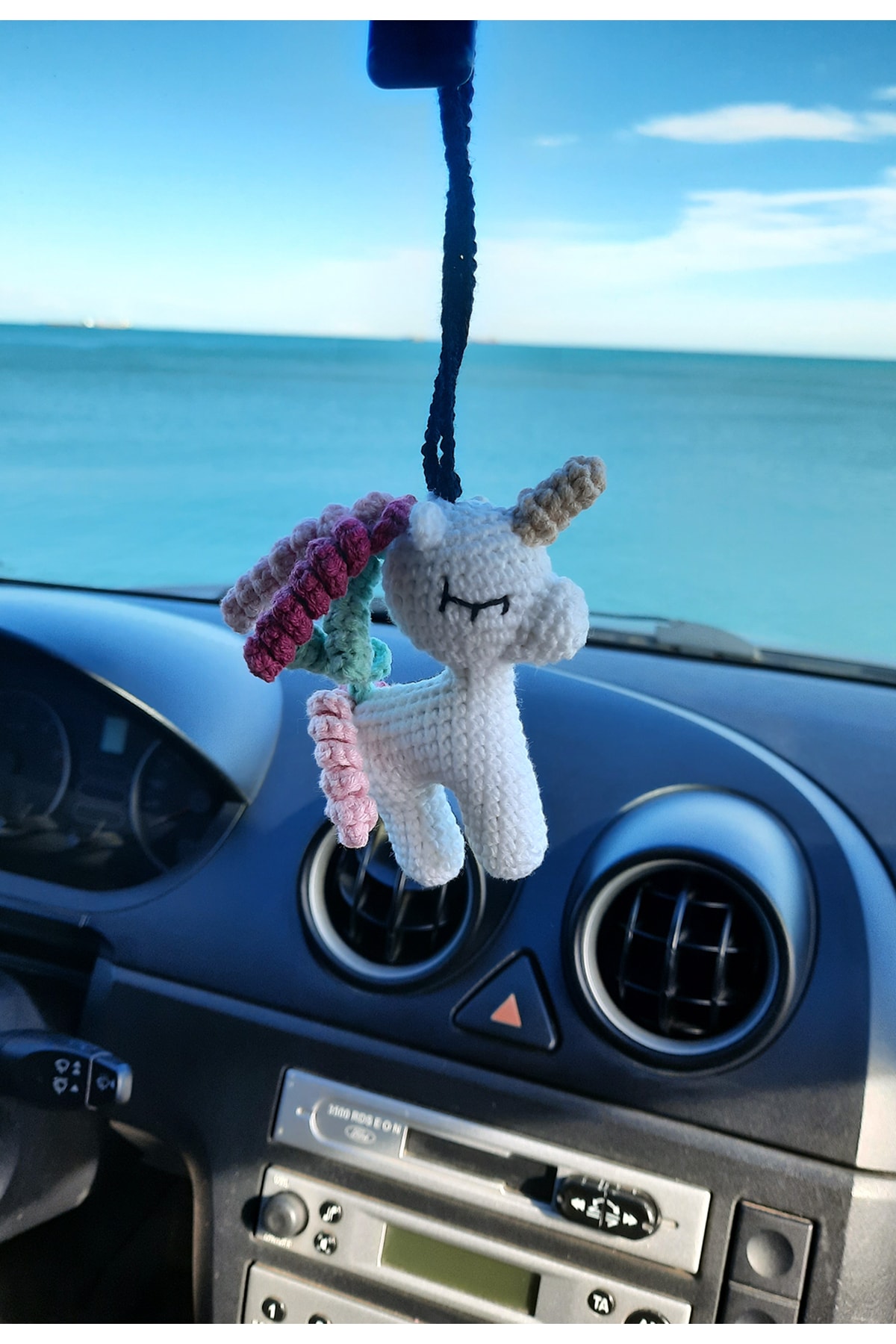 Neşeli Oyuncak Sevimli Unicorn, Oto Dikiz Aynası Süsü, Hediyelik Araba Aksesuarı.