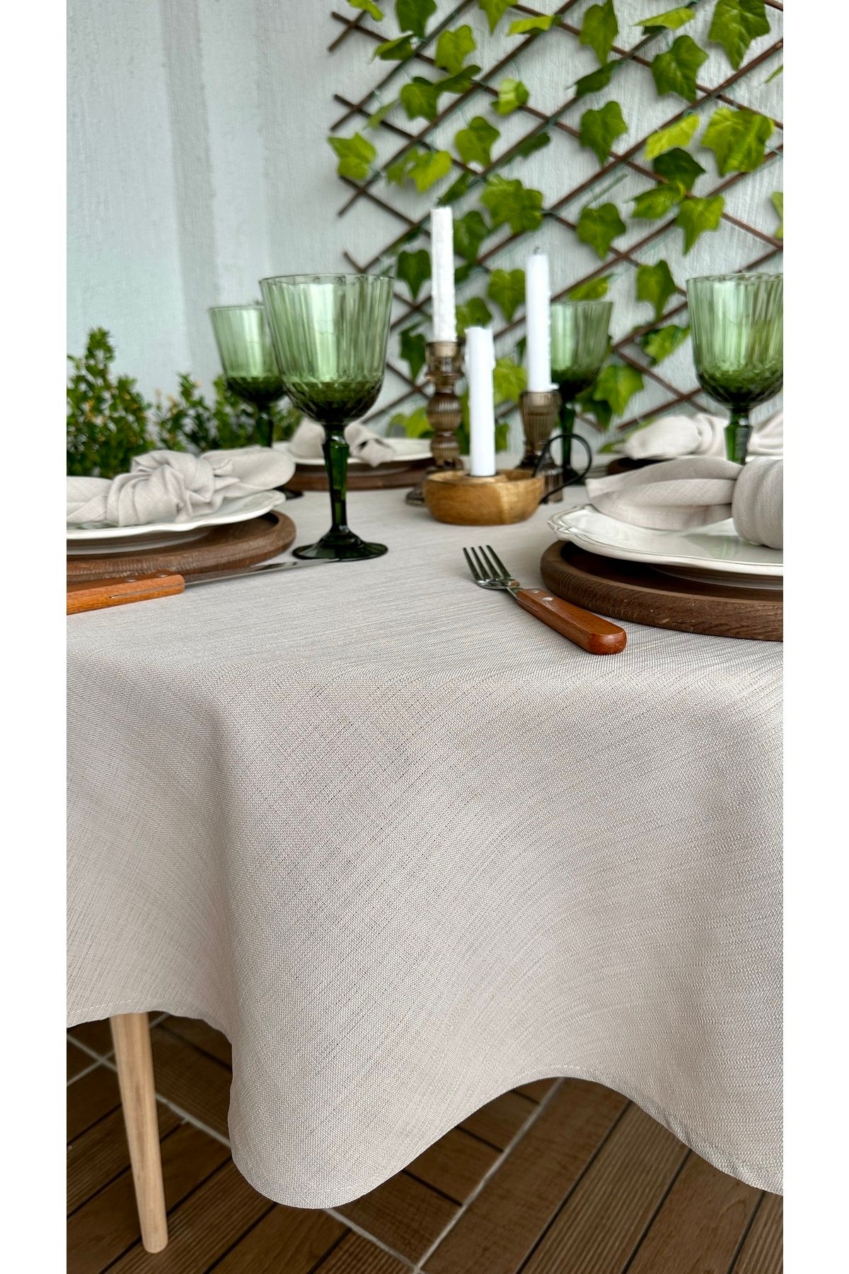 Decamor home-Linen Textured Beige Round Table Cloth 4
