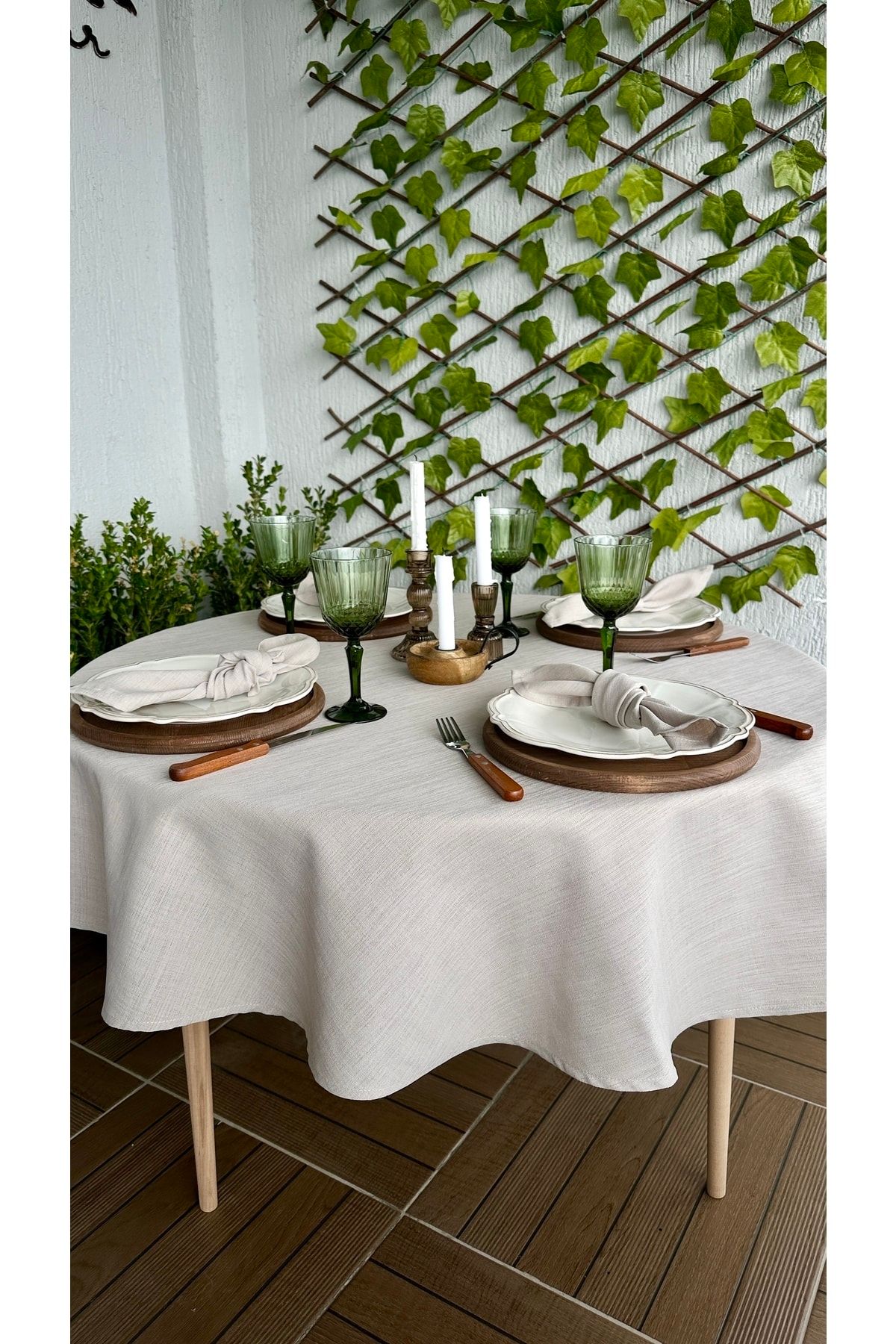 Decamor home-Linen Textured Beige Round Table Cloth 5
